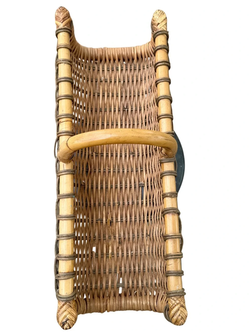 Vintage Large Wicker Flower Gathering Basket with Natural Bamboo Handle 9x12x24